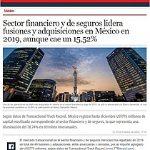 Sector financiero y de seguros lidera fusiones y adquisiciones en Mxico en 2019, aunque cae un 15,52%